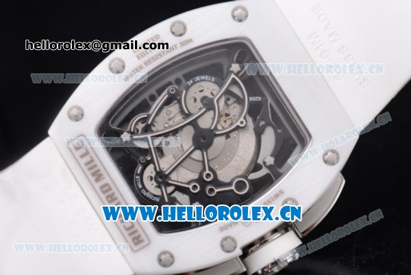 Richard Mille RM 038 Miyota 9015 Automatic Steel Case with Skeleton Dial Dot Markers White Ceramic Bezel and White Rubber Strap - Click Image to Close